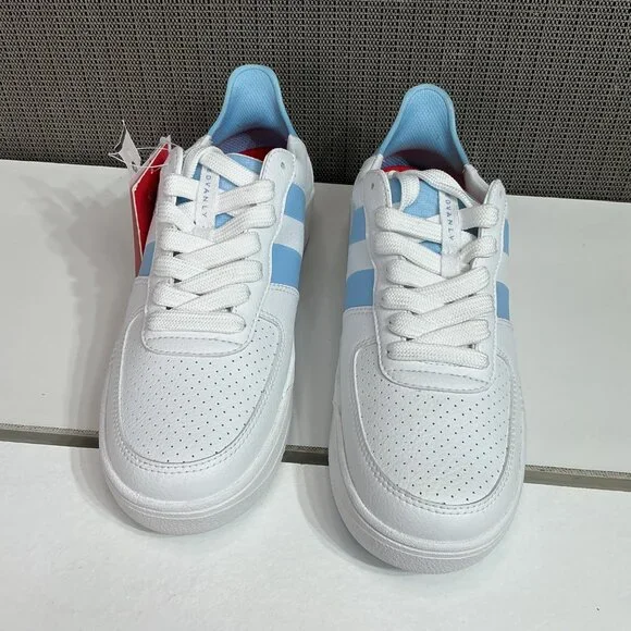 Redvanly Women's Size 9.5 White & Blue Vegan Leather Sneakers - Picture 2 of 7